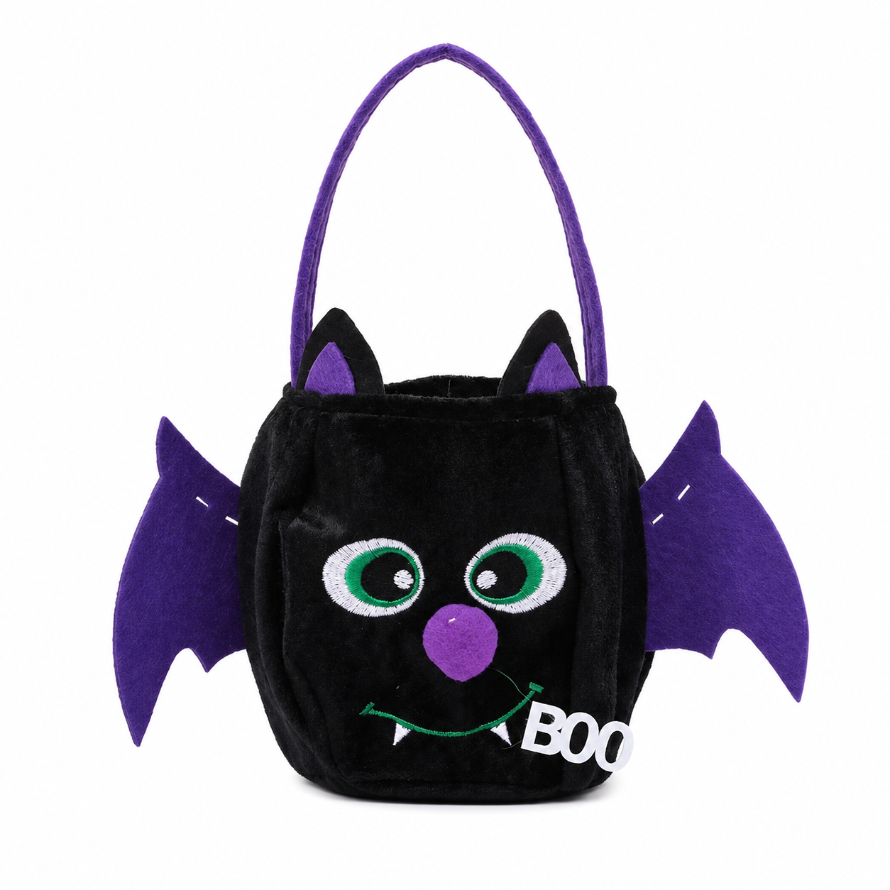 Bat-shaped black bag - Plush Halloween Trick or Treat Candy Bag - Polyester