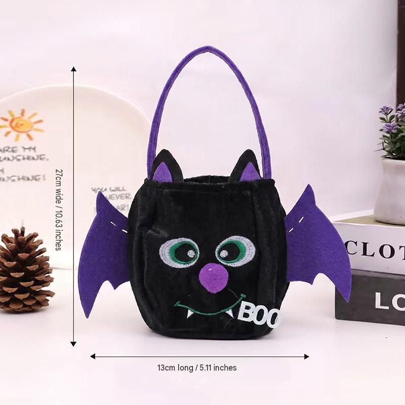 Bat-shaped black bag - Plush Halloween Trick or Treat Candy Bag - Polyester view 6