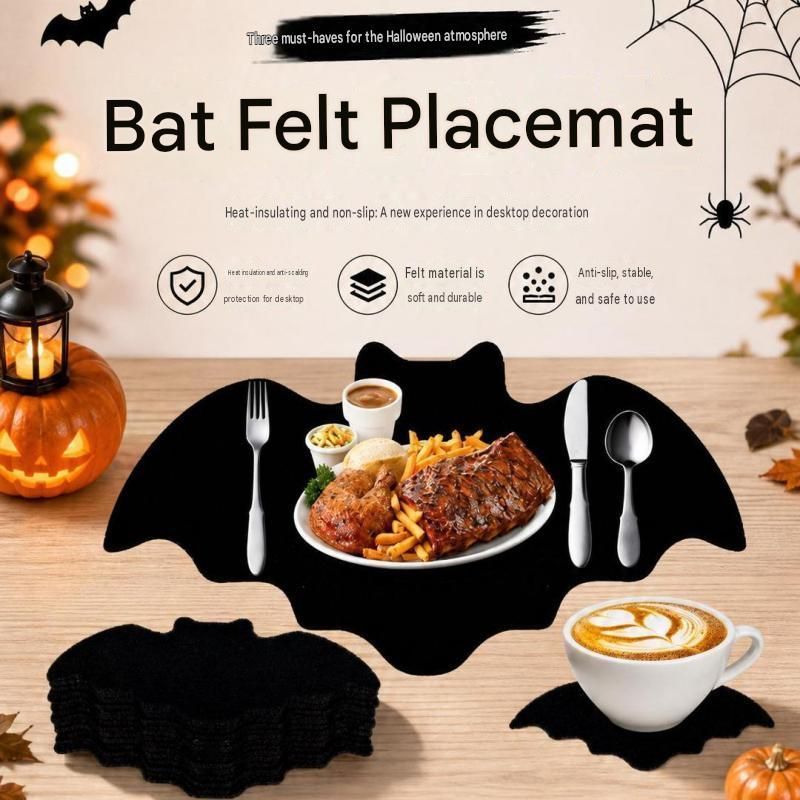 5-pieces 35*20cm Halloween bat-shaped mat - Felt Non-Slip Heat Resistant Table view 3