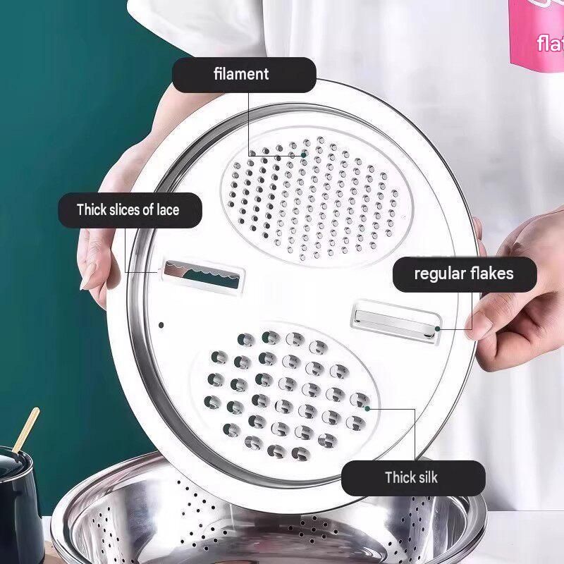 Large size Multifunctional Stainless Steel Vegetable Slicer and Grater Bowl view 4