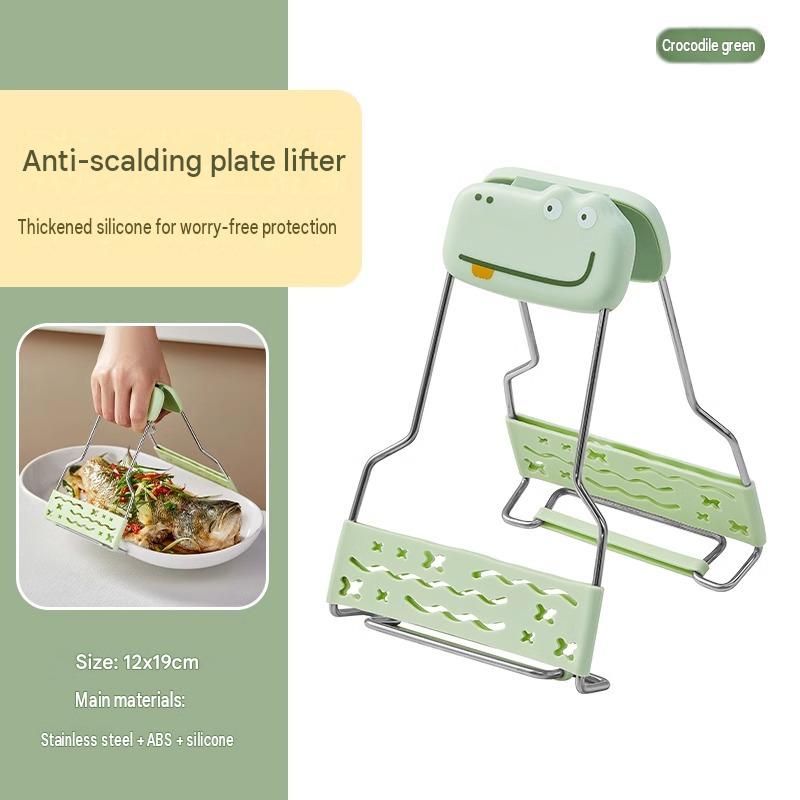 Adjustable Anti-Scald Dish Lifter - Silicone Grip Stainless Steel Plate view 2