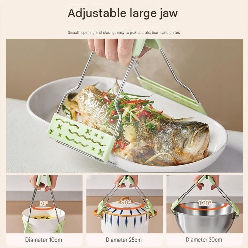 Adjustable Anti-Scald Dish Lifter - Silicone Grip Stainless Steel Plate view 4