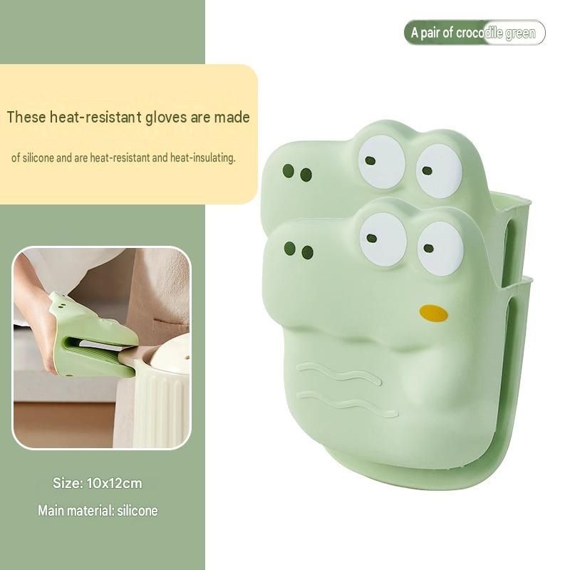 Silicone Heat Resistant Oven Mitts - Cute Crocodile Design Non-Slip Grip for view 2