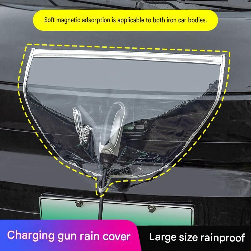 Black Magnetic EV Charging Port Rain Cover - Waterproof PVC Shield with Soft view 2