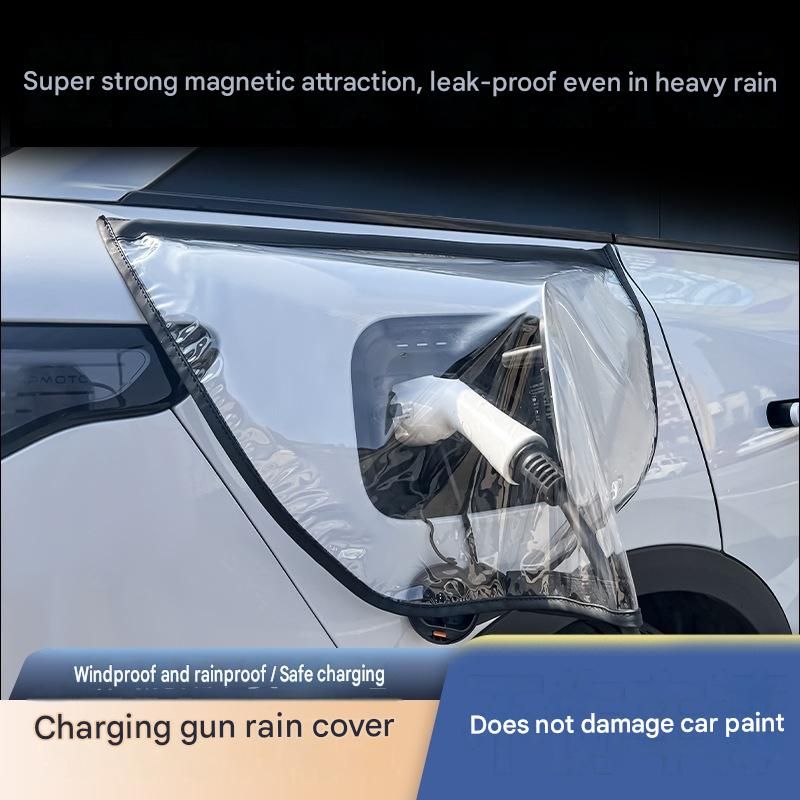 White Magnetic EV Charging Port Rain Cover - Waterproof PVC Shield with Soft view 4