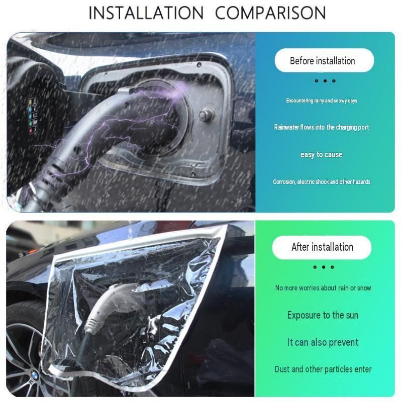 White Magnetic EV Charging Port Rain Cover - Waterproof PVC Shield with Soft view 5