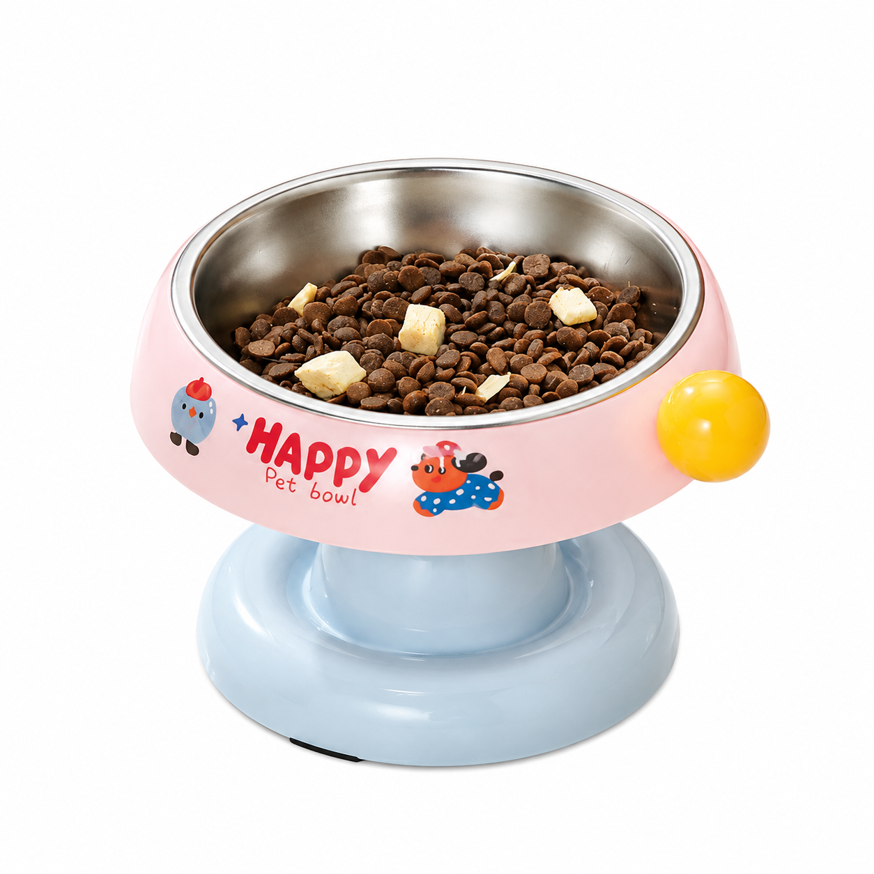 Pink and Blue Elevated Pet Food Bowl - Stainless Steel Insert