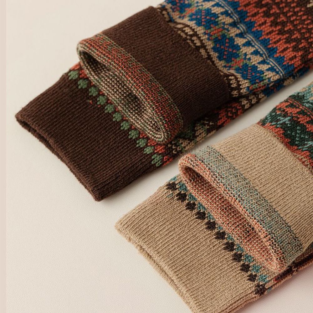 5-pcs Coffee Retro Ethnic Mid-Calf Socks for Women - Soft Cotton Blend view 8