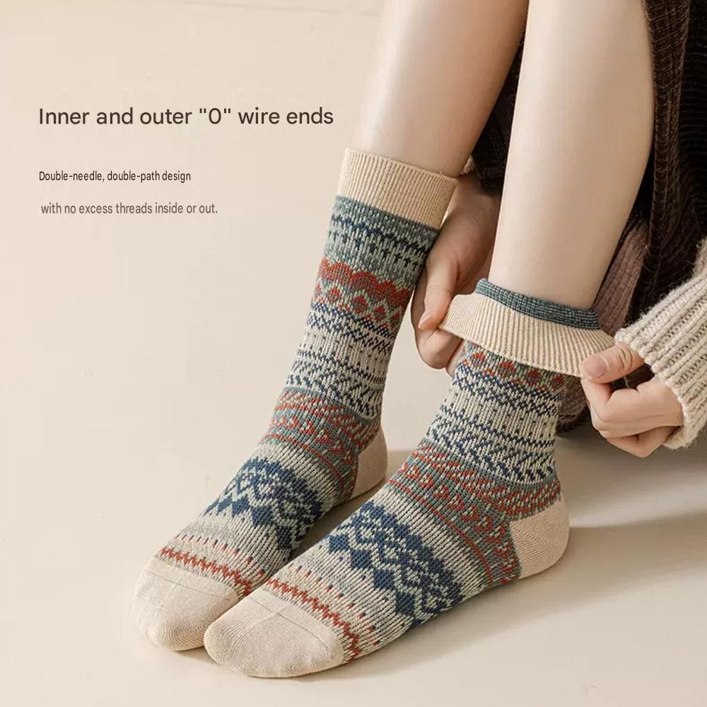 5-pcs Dark gray Retro Ethnic Mid-Calf Socks for Women - Soft Cotton Blend view 3
