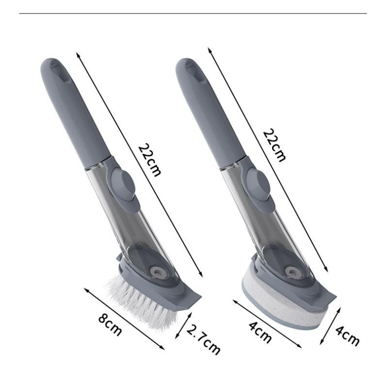 Grey Long Handle Liquid Dispensing Dish Brush（1 brush head） - TPR and PP view 8