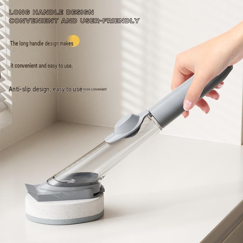 Grey Long Handle Liquid Dispensing Dish Brush（1 brush head+1 sponge brush view 4