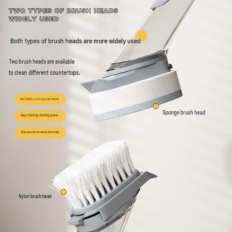 Grey Long Handle Liquid Dispensing Dish Brush（1 brush head+1 sponge brush view 5