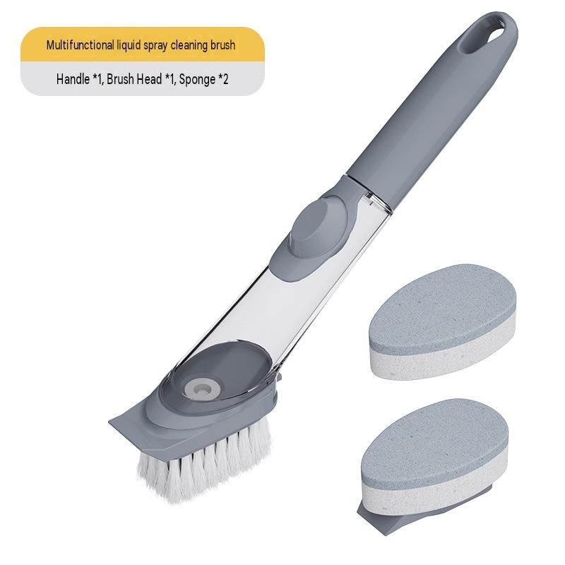 Grey Long Handle Liquid Dispensing Dish Brush（1 brush head+ 2sponge brush