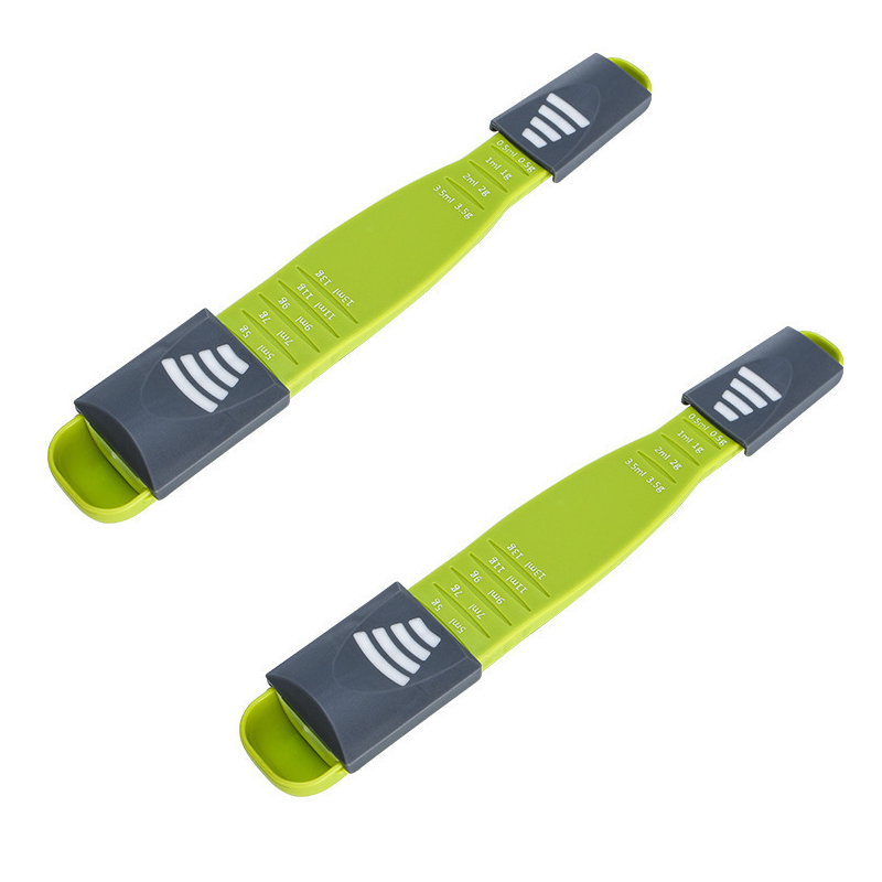 2 pcs Green Adjustable Measuring Spoon - 9 Level Dual Head Kitchen Scale for