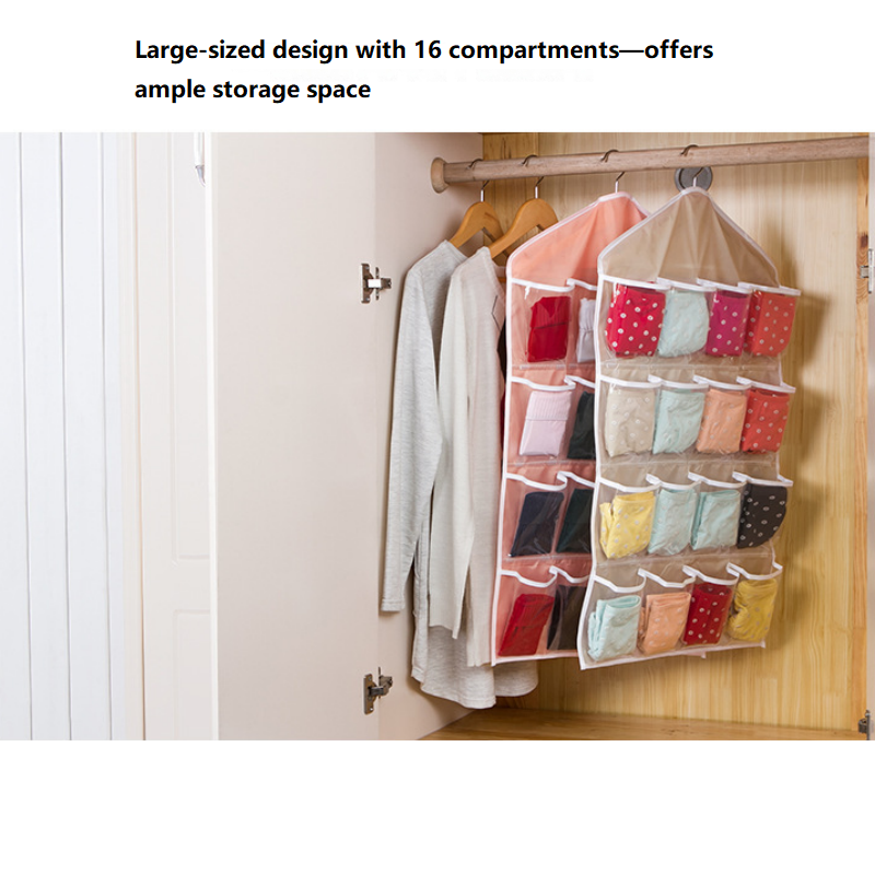 Beige 16 Pocket Hanging Wardrobe Organizer - Clear PE and Polyester Storage view 6