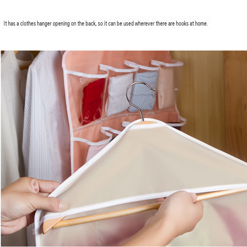 Rose-pink 16 Pocket Hanging Wardrobe Organizer - Clear PE and Polyester view 4