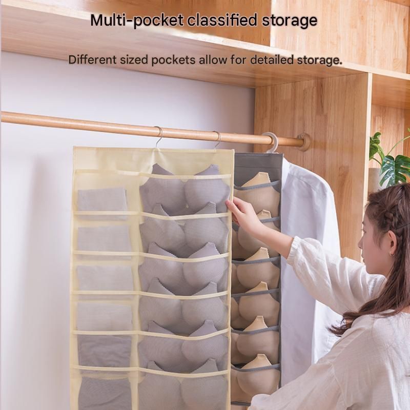 Beige Double-Sided Hanging Underwear Organizer（6 pockets on the front + 6 view 2