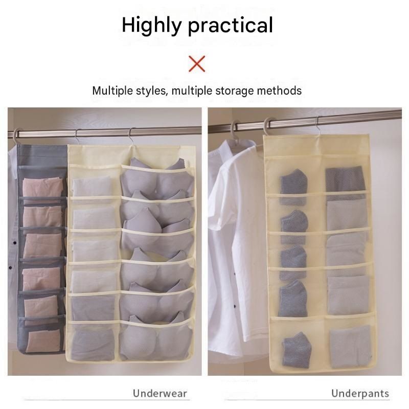 Grey Double-Sided Hanging Underwear Organizer （5 pockets on the front + 10 view 8