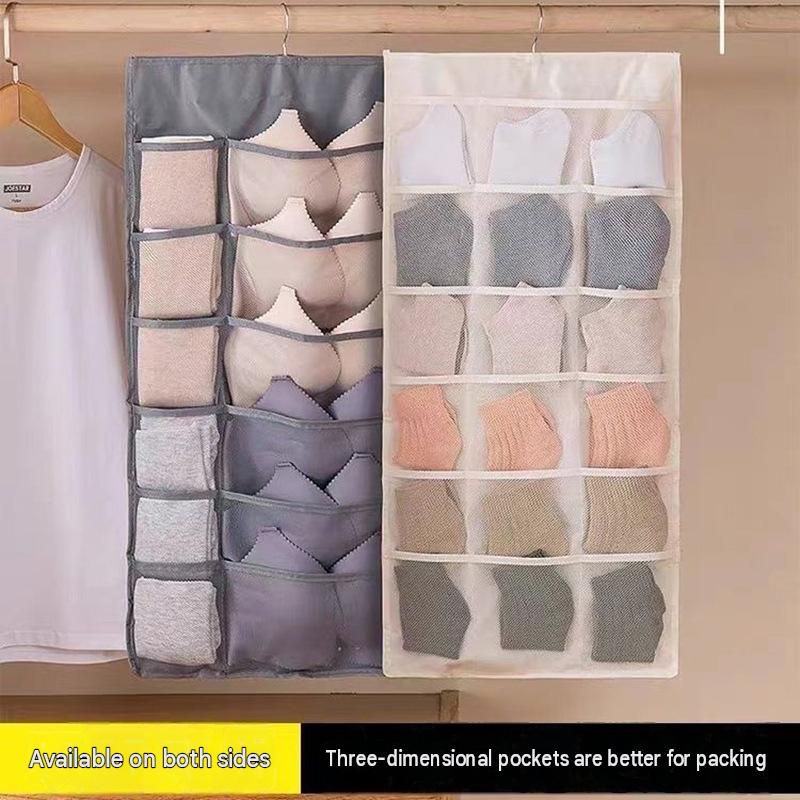 Beige Double-Sided Hanging Underwear Organizer（12 pockets on the front + 18 view 3