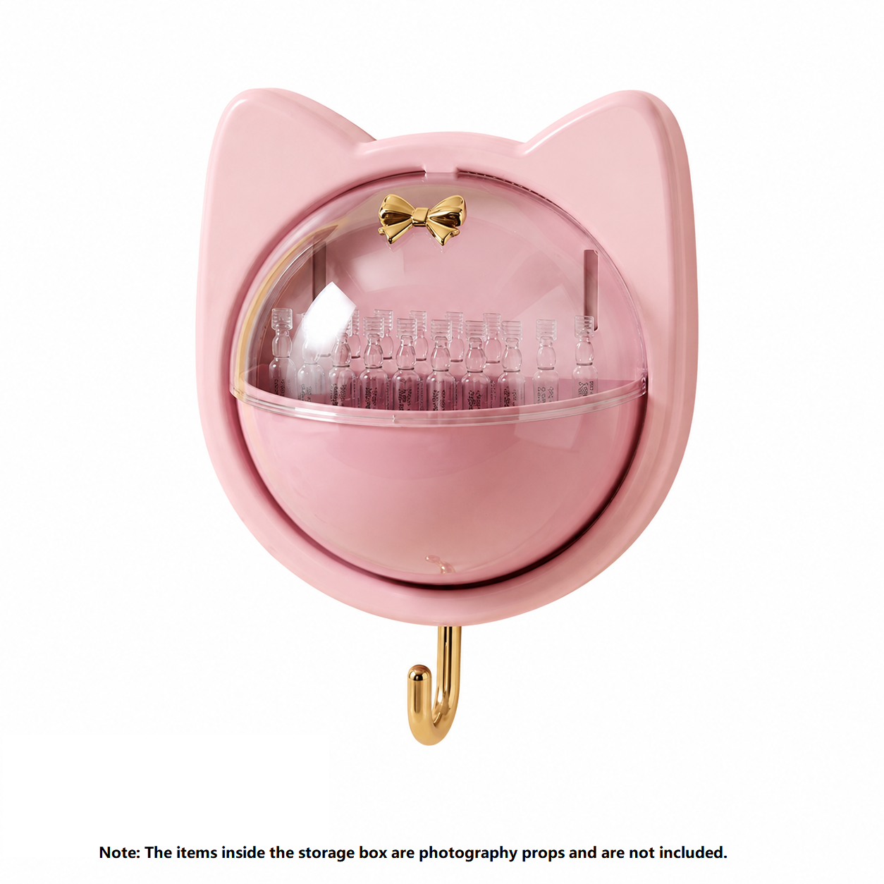 Pink Cat-shaped design Wall Mount Storage Box - Dustproof Transparent Lid with
