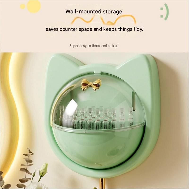 Pink Cat-shaped design Wall Mount Storage Box - Dustproof Transparent Lid with view 3