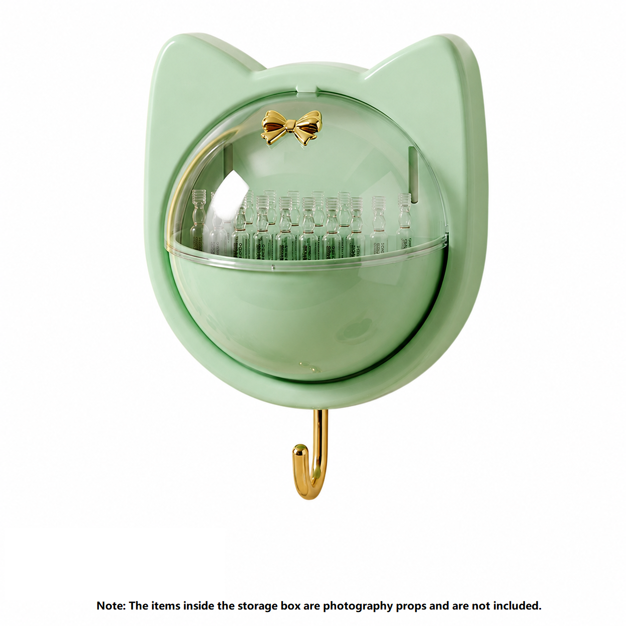 Green Cat-shaped design Wall Mount Storage Box - Dustproof Transparent Lid