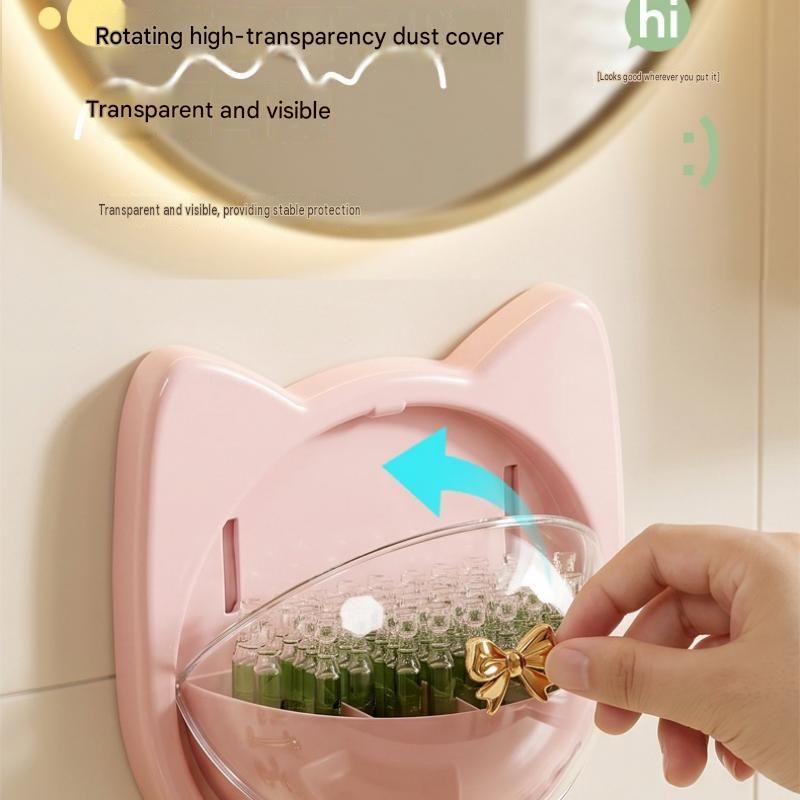 Green Cat-shaped design Wall Mount Storage Box - Dustproof Transparent Lid view 4