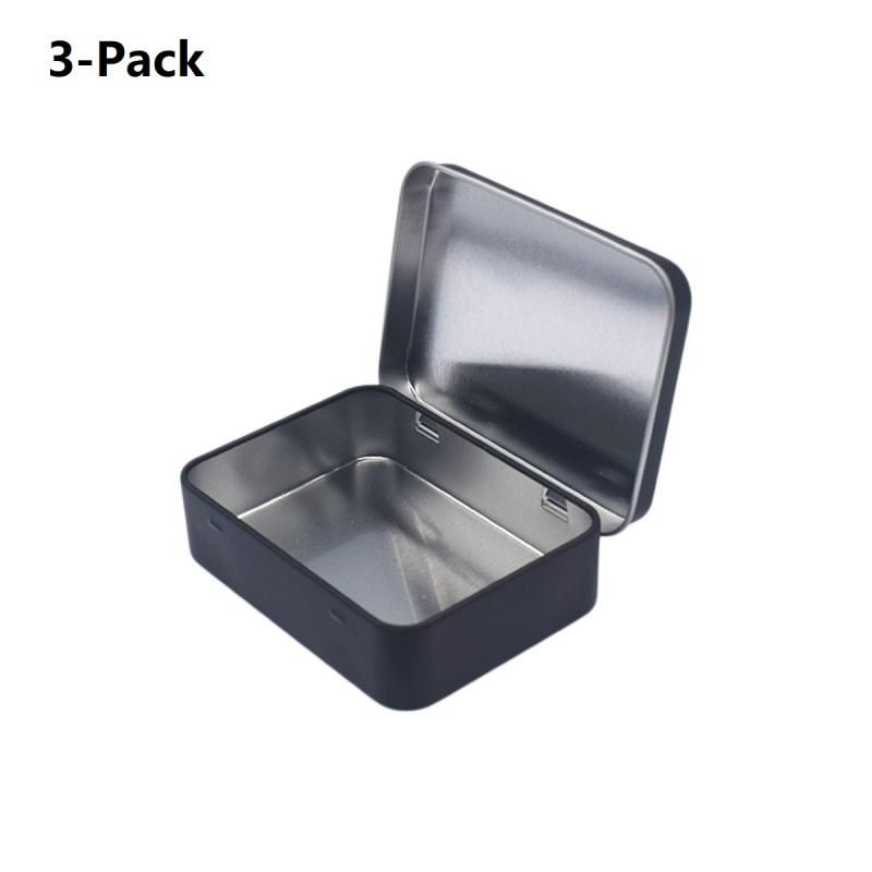 3-Pack Black Portable Metal Storage Box for Cotton Swabs and Coins – Compact