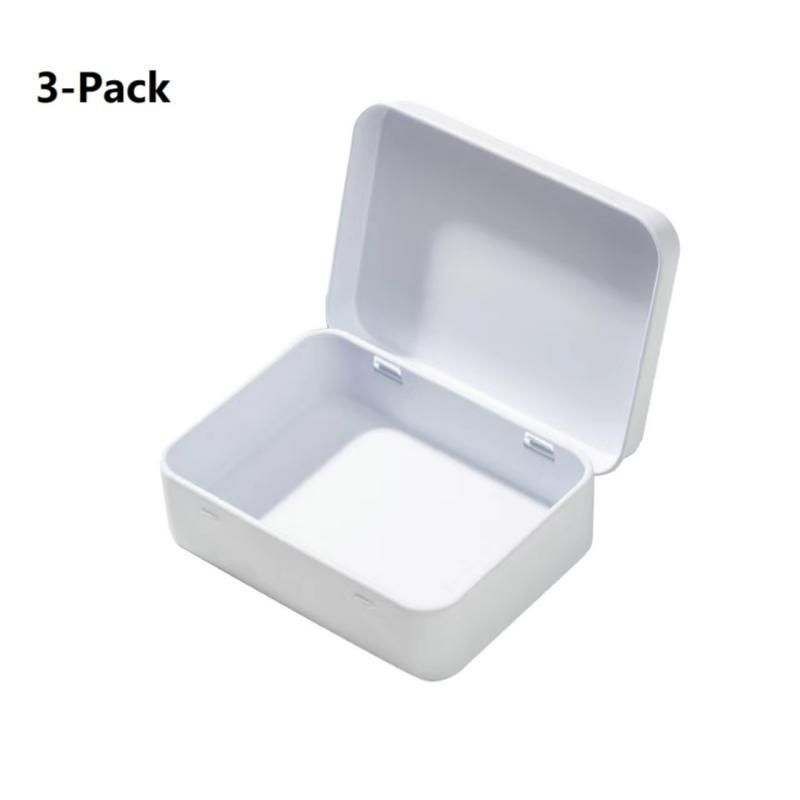 3-Pack White Portable Metal Storage Box for Cotton Swabs and Coins – Compact