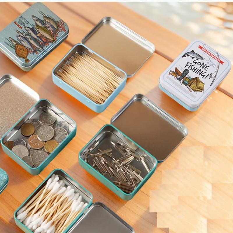 3-Pack Deep-sea fish patterns Portable Metal Storage Box for Cotton Swabs and view 3
