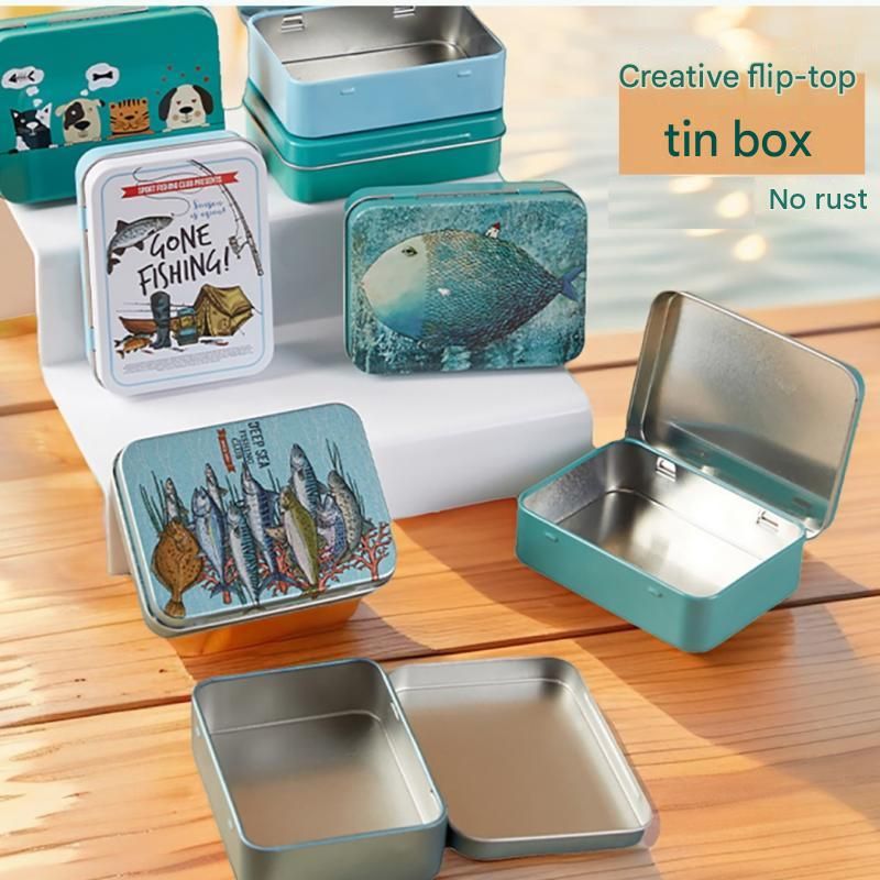 3-Pack Large fish patterns Portable Metal Storage Box for Cotton Swabs and view 4