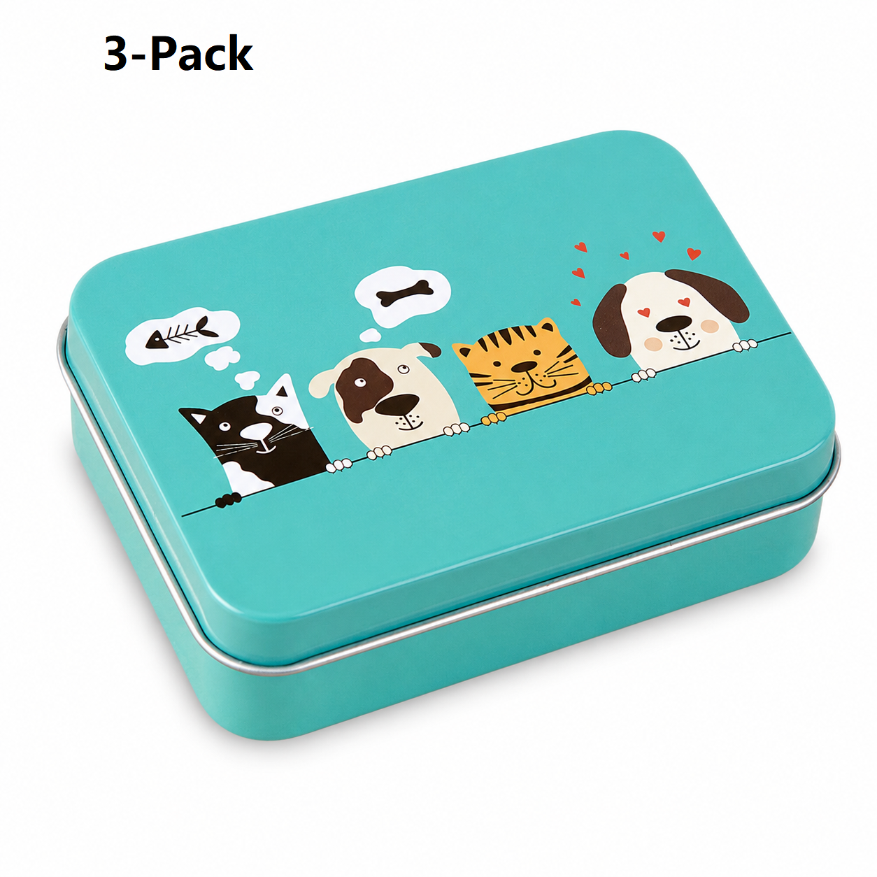 3-Pack Kitten and puppy patterns Portable Metal Storage Box for Cotton Swabs