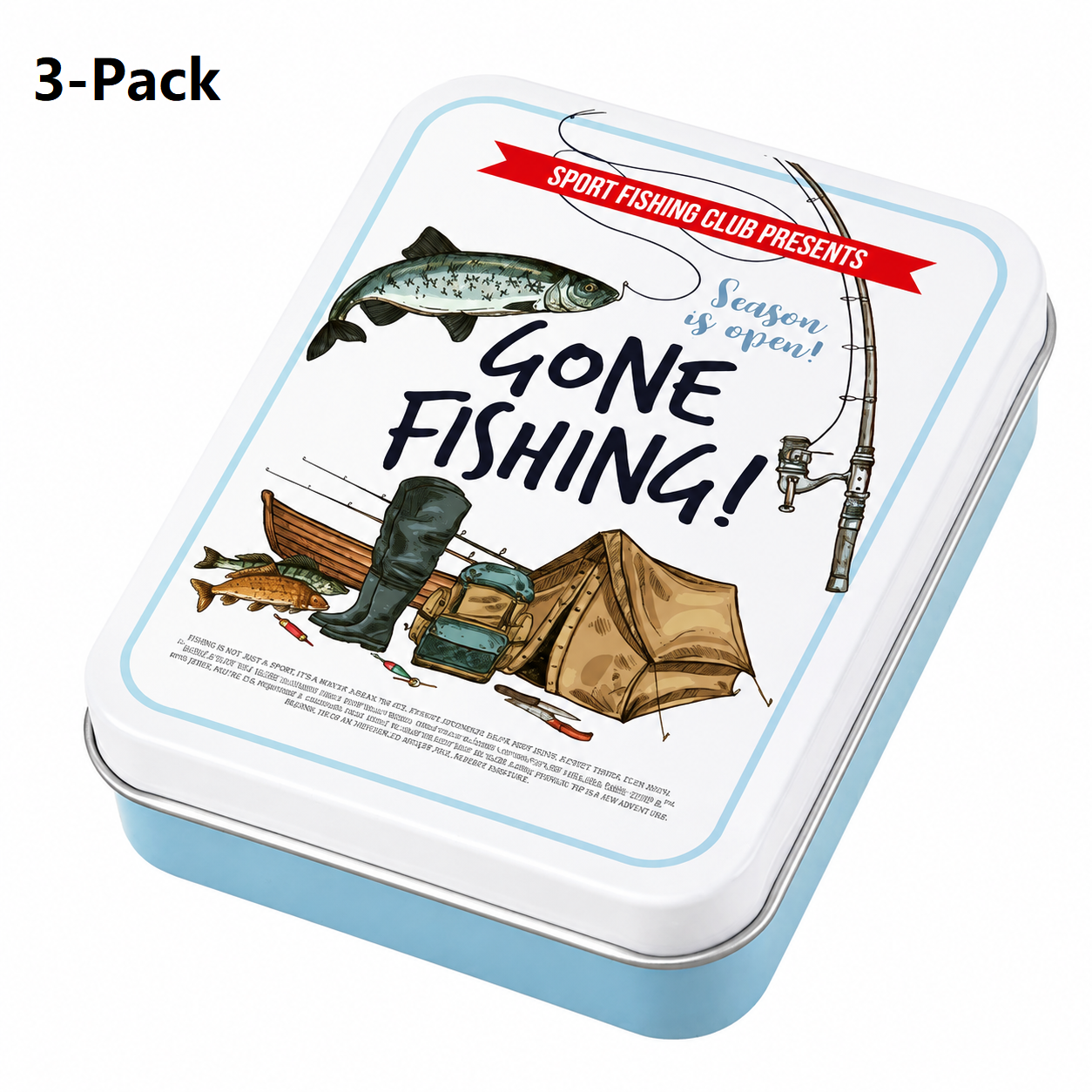 3-Pack Fishing club patterns Portable Metal Storage Box for Cotton Swabs and