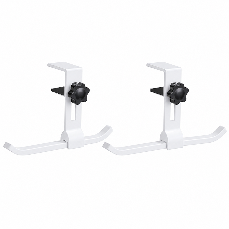2 pack White Aluminium Desk Edge Hook - Adjustable Clamp-On Bag Hanger For