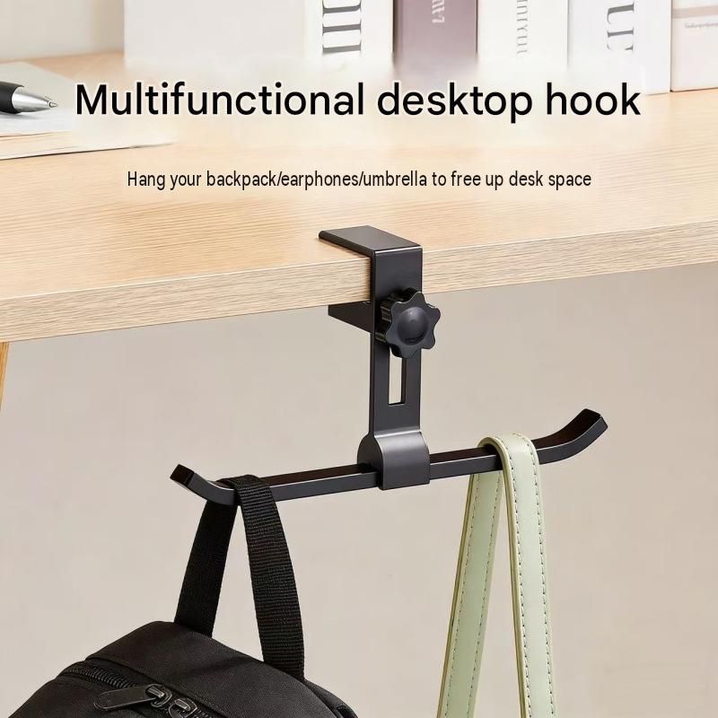 2 pack White Aluminium Desk Edge Hook - Adjustable Clamp-On Bag Hanger For view 2