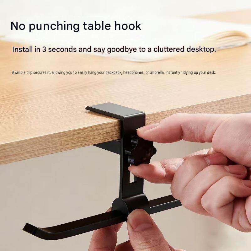 2 pack Black Aluminium Desk Edge Hook - Adjustable Clamp-On Bag Hanger For view 3
