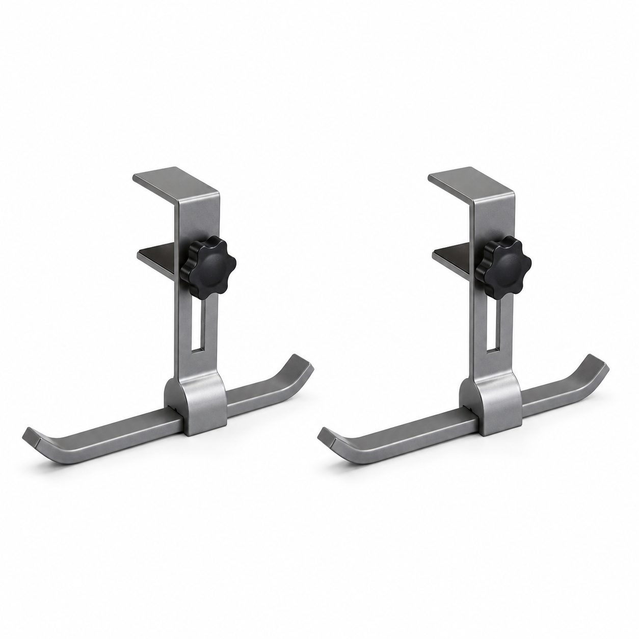 2 pack Grey Aluminium Desk Edge Hook - Adjustable Clamp-On Bag Hanger For