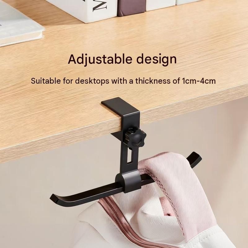 2 pack Grey Aluminium Desk Edge Hook - Adjustable Clamp-On Bag Hanger For view 4