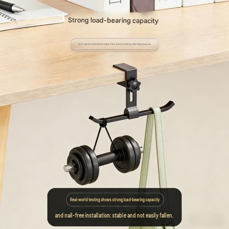2 pack Grey Aluminium Desk Edge Hook - Adjustable Clamp-On Bag Hanger For view 5