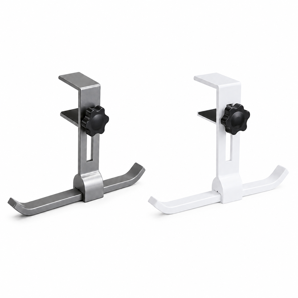 2 pack White and Grey Aluminium Desk Edge Hook - Adjustable Clamp-On Bag