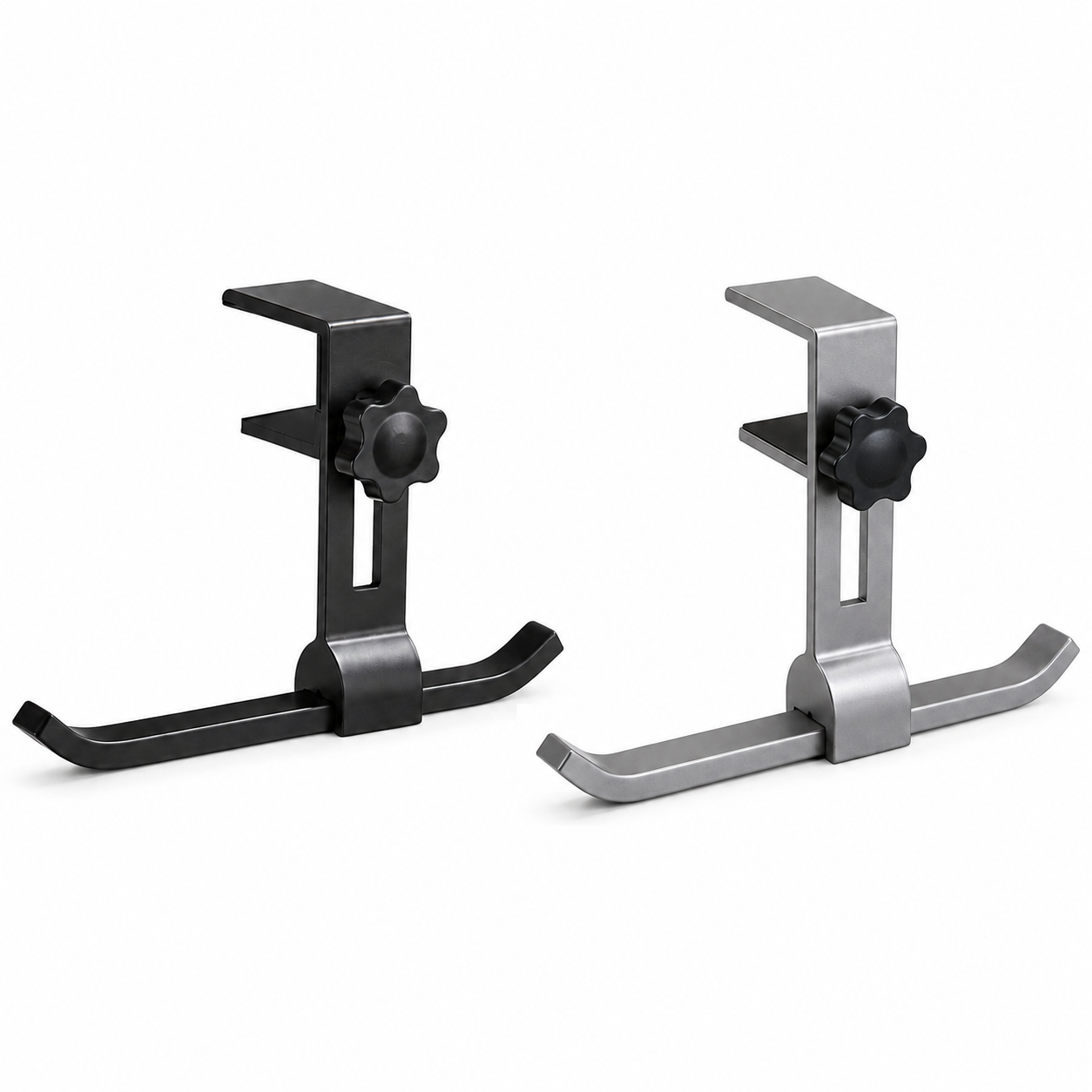 2 pack Black and Grey Aluminium Desk Edge Hook - Adjustable Clamp-On Bag