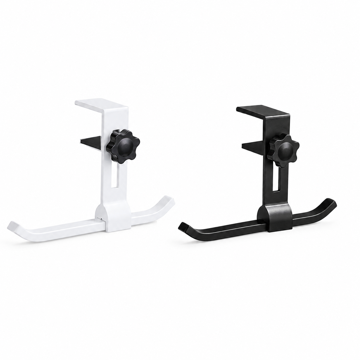 2 pack White and Black Aluminium Desk Edge Hook - Adjustable Clamp-On Bag