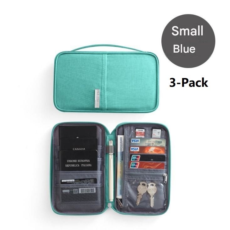 3-pack Small size Blue Travel Document Organiser - Waterproof Oxford Cloth