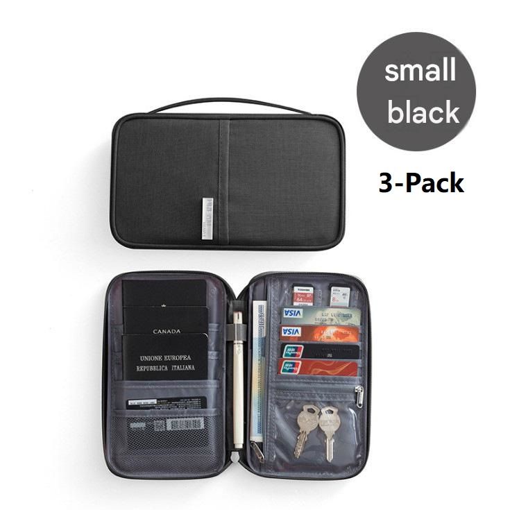 3-pack Small size Black Travel Document Organiser - Waterproof Oxford Cloth
