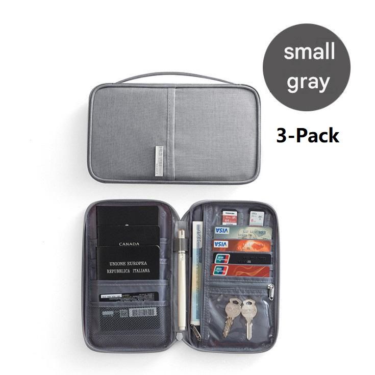 3-pack Small size Grey Travel Document Organiser - Waterproof Oxford Cloth