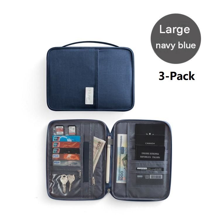 3-pack Large size Navy Blue Travel Document Organiser - Waterproof Oxford
