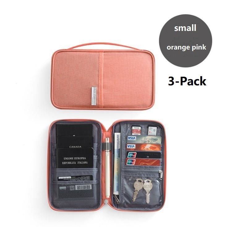 3-pack Small size Orange Pink Travel Document Organiser - Waterproof Oxford