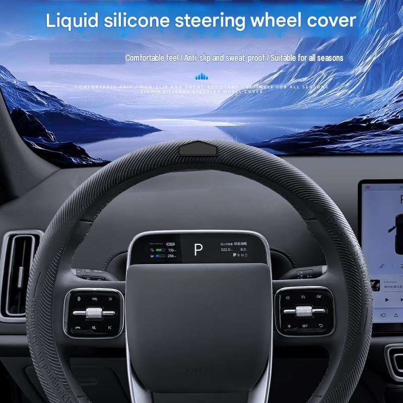 Black Liquid Silicone Steering Wheel Cover - Ultra-Thin Non-Slip view 2