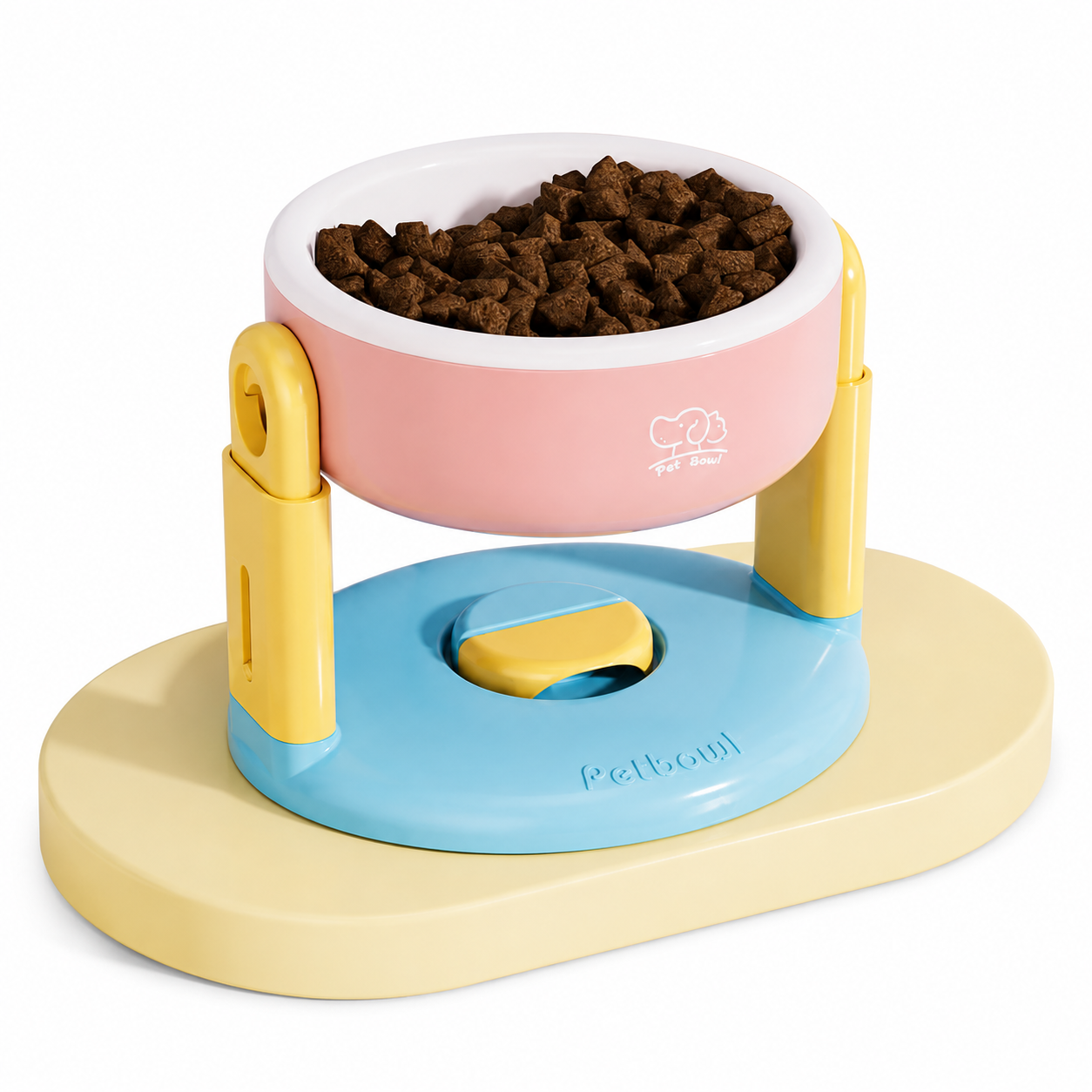 Pink Adjustable Height Pet Bowl With Suction Cup Base - Anti-Spill Elevated