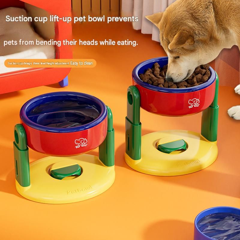 Pink Adjustable Height Pet Bowl With Suction Cup Base - Anti-Spill Elevated view 2